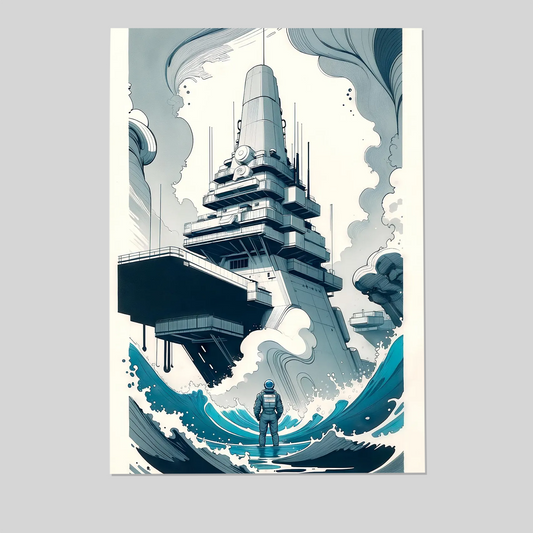 Sci-Fi Astronaut Wall Art Printable, Cyberpunk Dystopian Colossus Exploration Poster