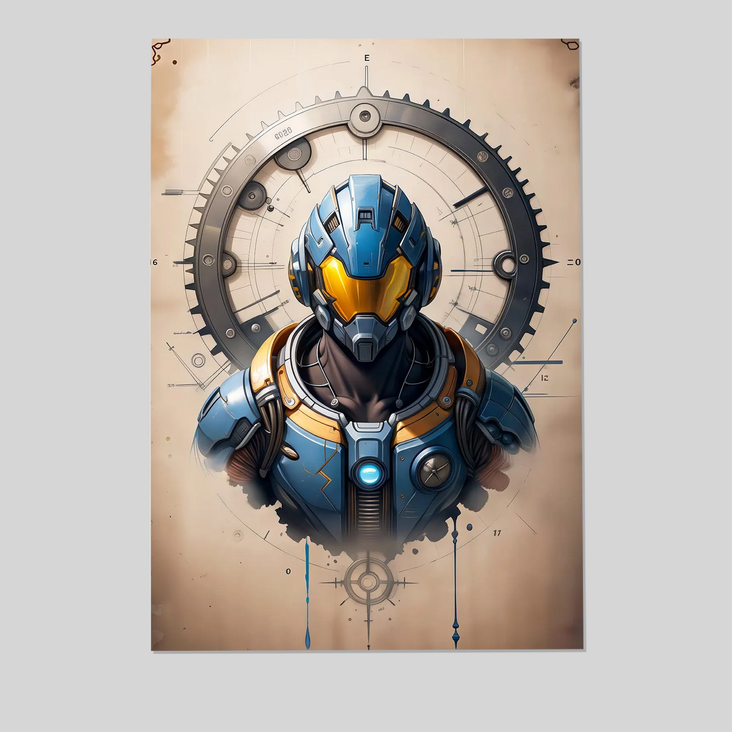 Cyberpunk Mecha Wall Art Printable, Sci-Fi Blueprint Poster