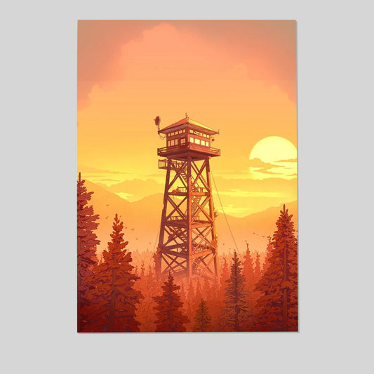 Fire Tower Lookout Art Print with Firewatch Nature Vibes