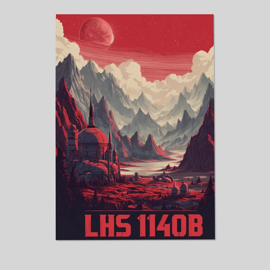 Futuristic LHS 1140B Travel Poster Retro Futurism Sci Fi Super Earth Illustration Space Colony Alien Landscape Retro Cosmic Style 4 Wall Poster