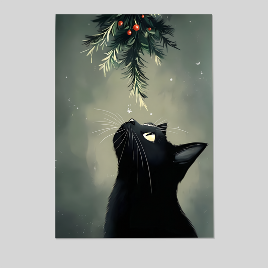 Winter Decor- Christmas Black Cat Poster, One Sheet Wall Size 24''x36''
