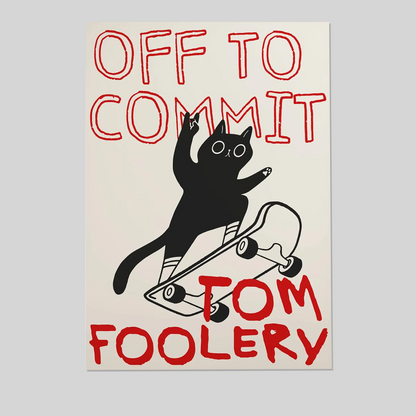 Off To Commit Tomfoolery Digital Art Print Funny Black Cat On Skateboard Poster Cat Lover Poster Silly Cat Art Black And Red Art