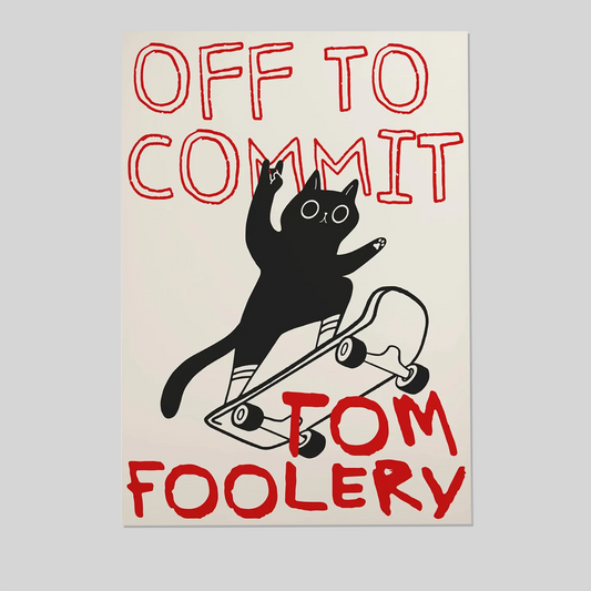 Off To Commit Tomfoolery Digital Art Print Funny Black Cat On Skateboard Poster Cat Lover Poster Silly Cat Art Black And Red Art