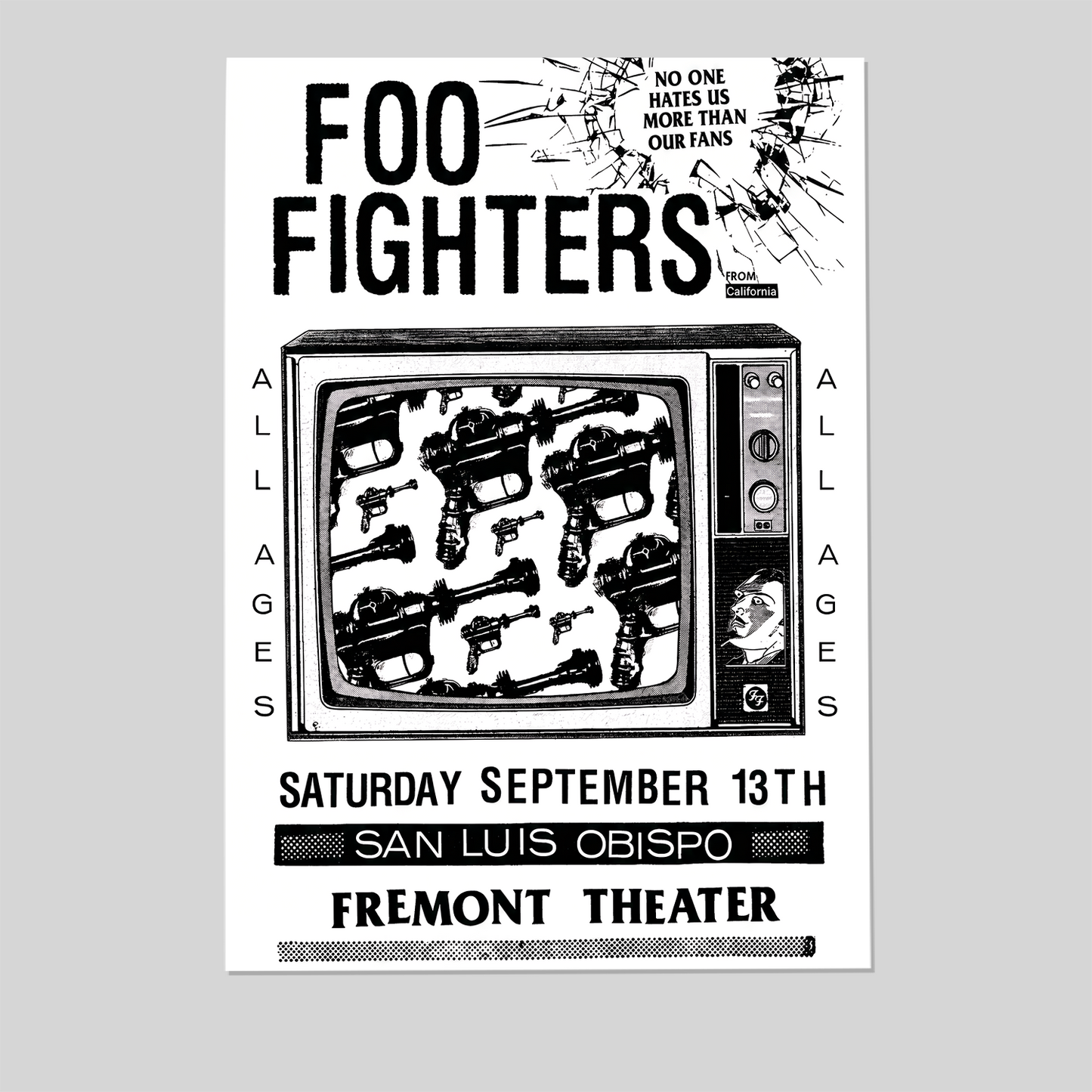 Foo Fighters September 13th 2025 San Luis Obispo Fremont Theater Music Poster Black White Size 24''x36''
