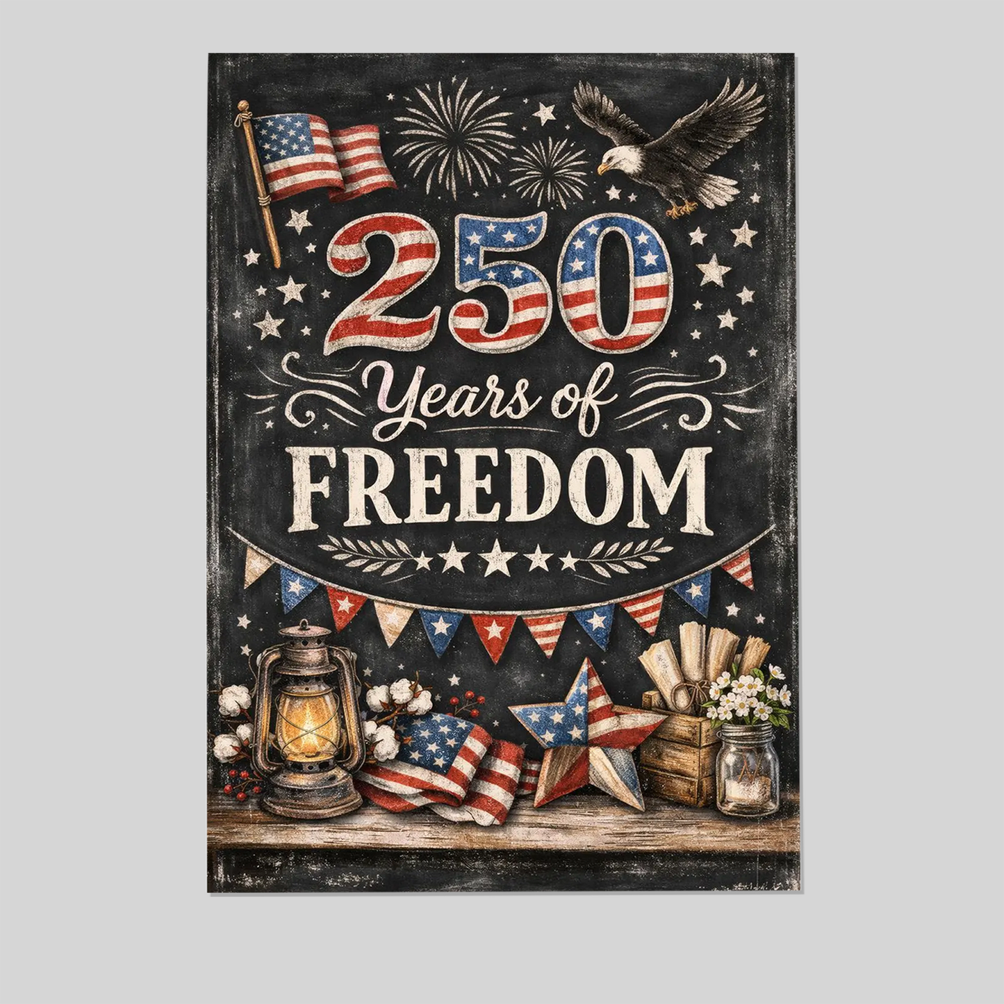 250 Years of Liberty – America 250 (1776–2026) Farmhouse Patriotic Decor – Rustic Independence Wall Print