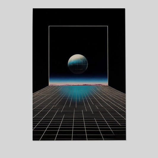 Retro Sci Fi Wall Art, Surreal Cosmic Poster, Futuristic Grid Print, Abstract Space Artwork, Vintage Sci Fi Illustration Home Decor