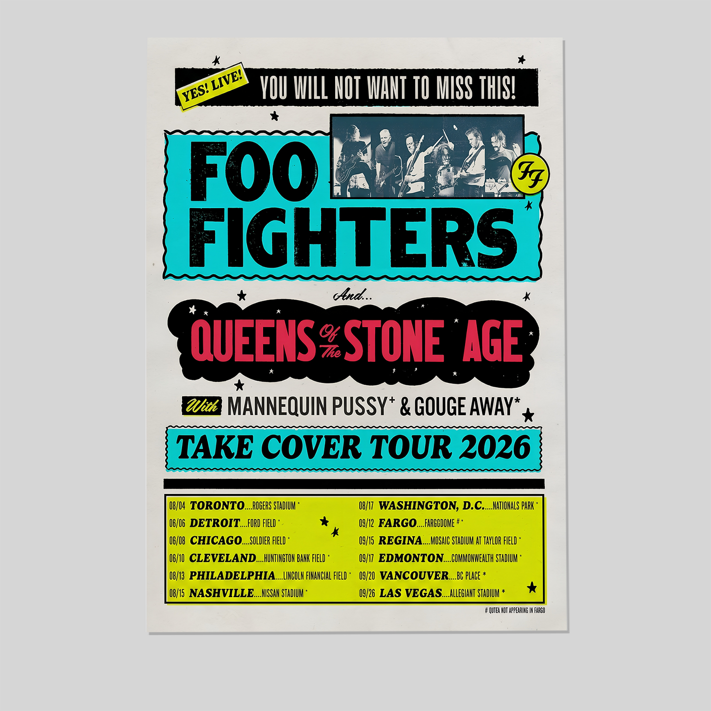 Foo FightersTHE TAKE COVER TOUR 2026 Size 24''x36''