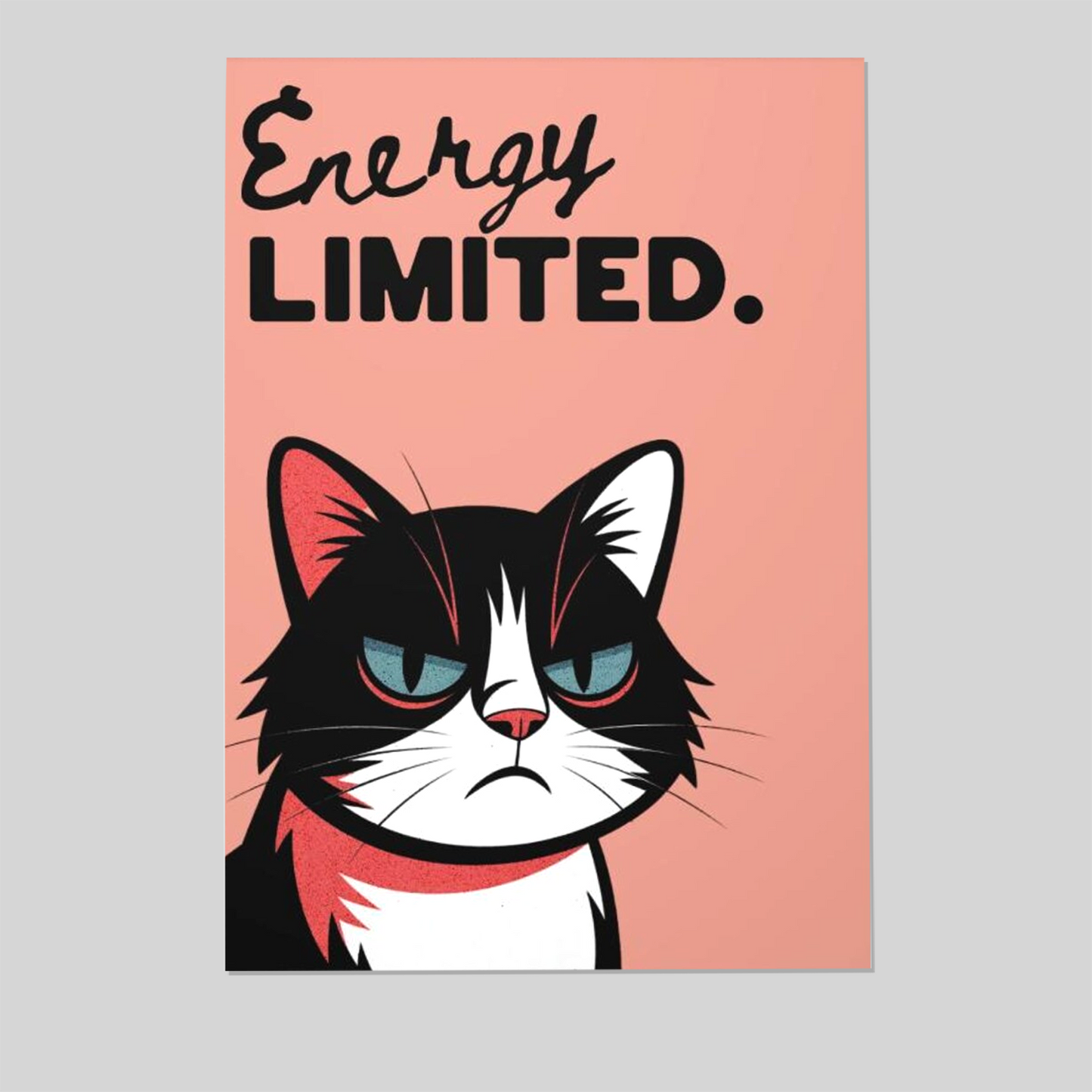 Energy Limited Wall Art Print – Funny Cat Poster, Modern Minimal Illustration