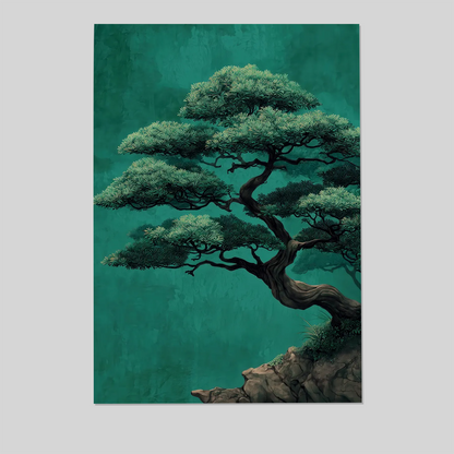 Japanese Bonsai Tree Poster, Zen Landscape Wall Art, Japandi Nature Print