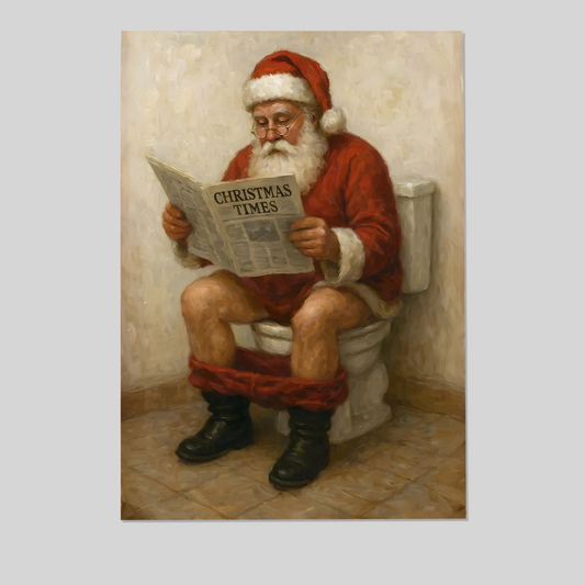 Santa on Toilet Poster, Vintage Christmas Painting Wall Art Poster, One Sheet Wall Size 24''x36''