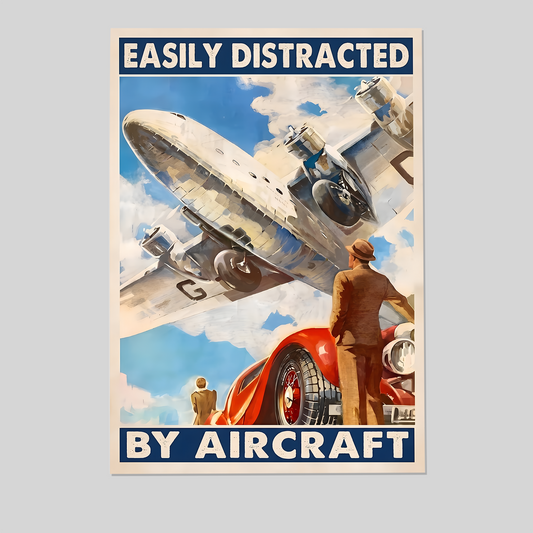 Airplane Flying Pilot Men Vintage Art Poster, One Sheet Wall Size 24''x36''