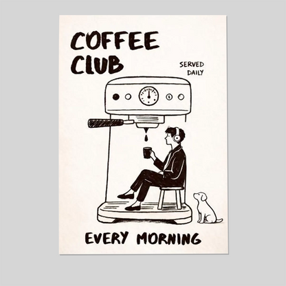 Coffee Club Art Print | Espresso Poster | Blue Kitchen Decor | Cafe Wall Art Style 1