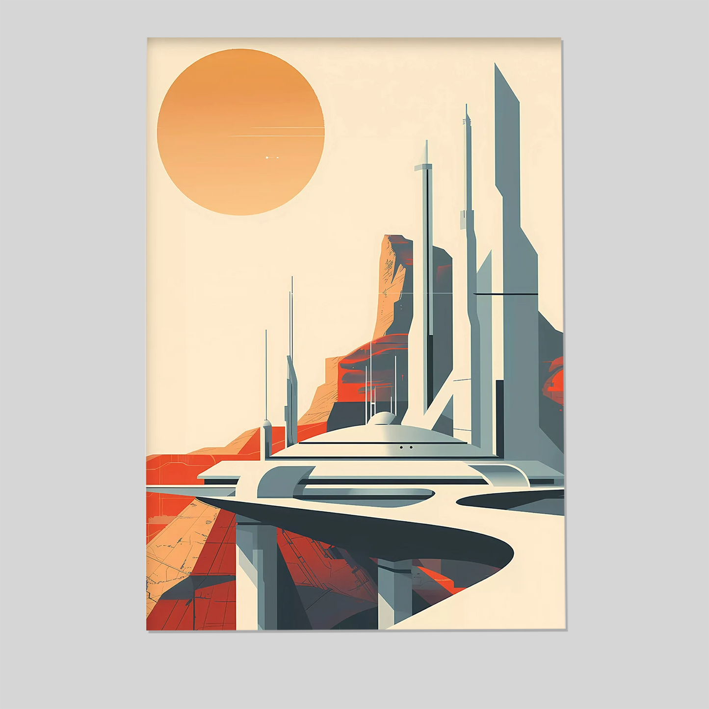 Vintage Future City print | Retro Futuristic Illustration | Retro Futuristic Sci-Fi Poster