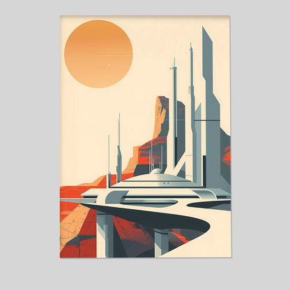 Vintage Future City print | Retro Futuristic Illustration | Retro Futuristic Sci-Fi Poster