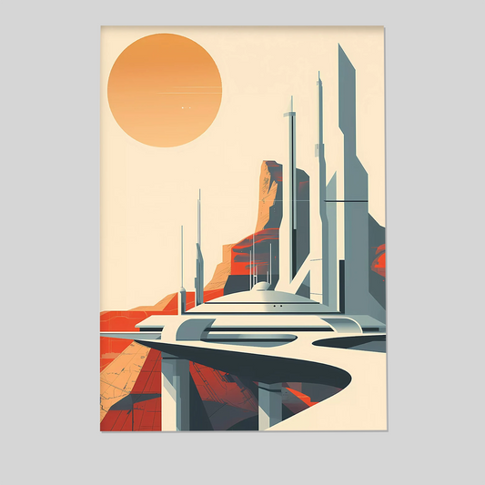 Vintage Future City print | Retro Futuristic Illustration | Retro Futuristic Sci-Fi Poster