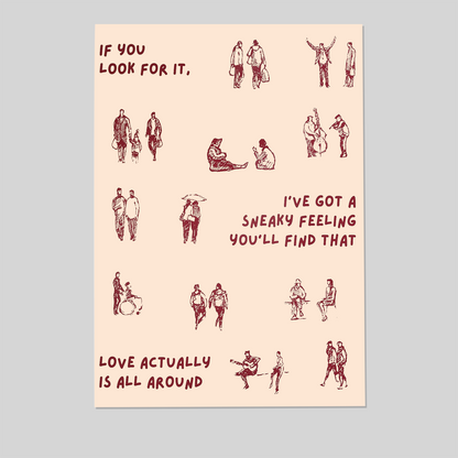 Love Actually Is All Around Print Dorm Room Aesthetic Wall Art Small People Art Tiny Humans Walking Print Minimalist People Wall Art Retro