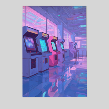 Lo-fi Arcade Art Print | Retro Gaming Wall Art | Neon Vaporwave Poster | Aesthetic Décor | Nostalgic City Pop Illustration