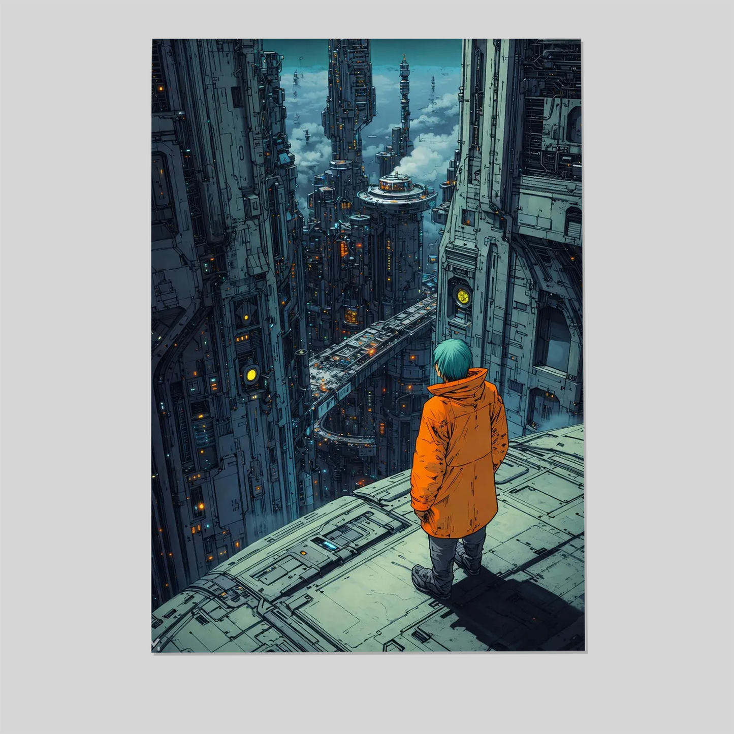 Cyberpunk City Overlook – Futuristic Sci-Fi Skyline Art Print