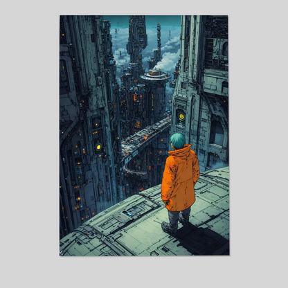 Cyberpunk City Overlook – Futuristic Sci-Fi Skyline Art Print