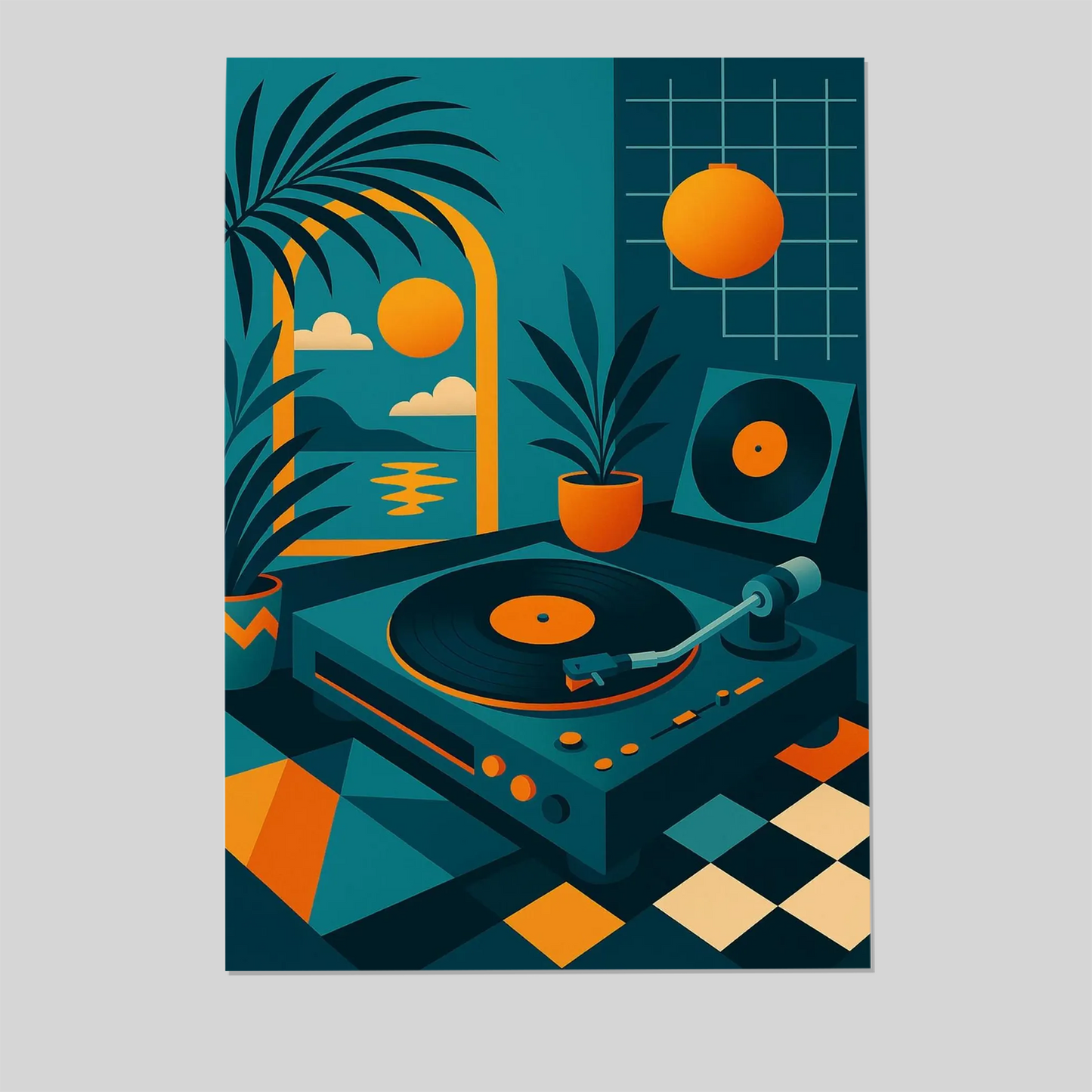 80s Retro Vinyl Record Art Print: Surreal Memphis Design Music Poster