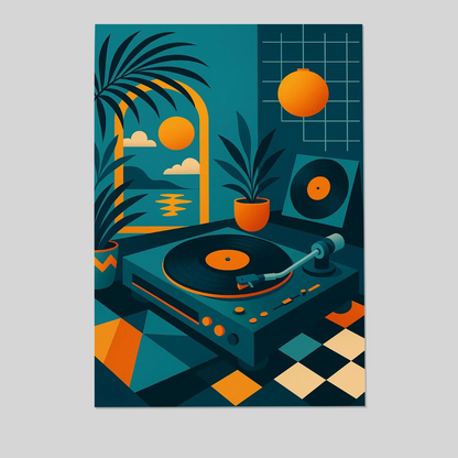 80s Retro Vinyl Record Art Print: Surreal Memphis Design Music Poster