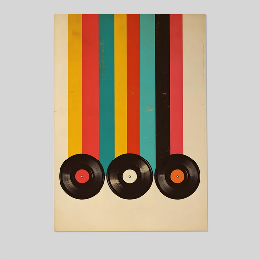 Retro Vinyl Record Wall Art - Vintage Music Poster, Mid-Century Modern Decor, Colorful Abstract Music Print, Retro Aesthetic Room Art
