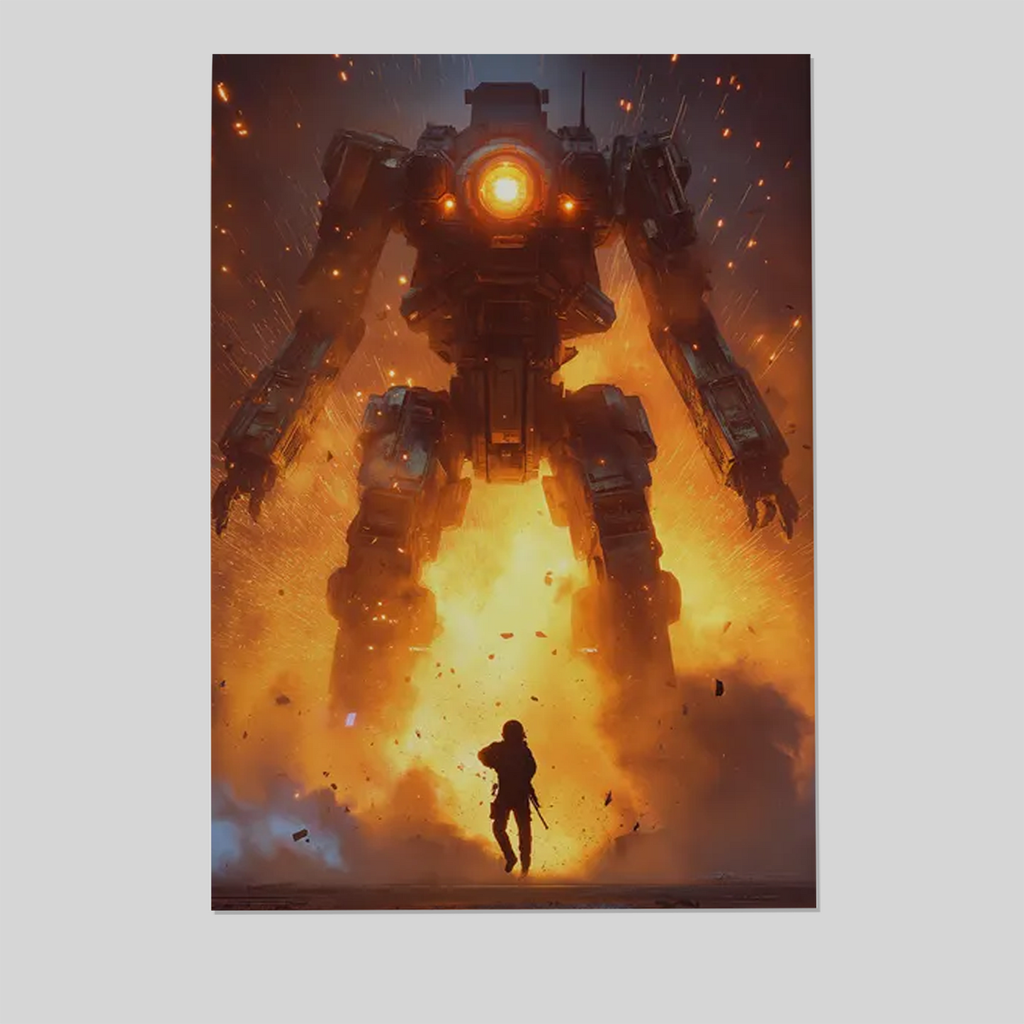 Giant Mech Battle Art Print - Sci Fi Robot Poster