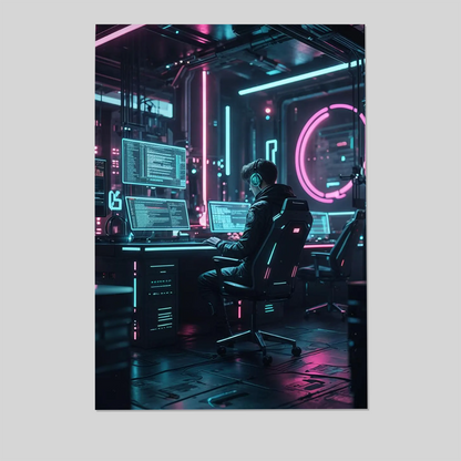 Cyberpunk Hacker Poster – Neon Futuristic Wall Art