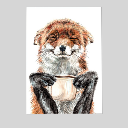 Morning Fox - cute coffee animal Poster Size 24''x36''