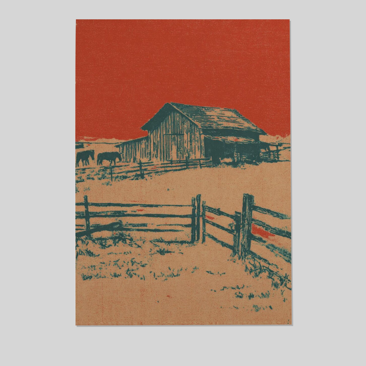 Rustic Barn Landscape Poster, Western Country Art Print