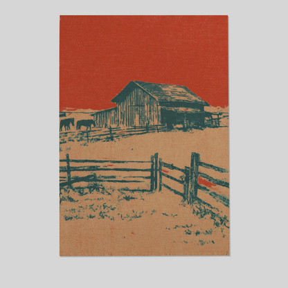 Rustic Barn Landscape Poster, Western Country Art Print
