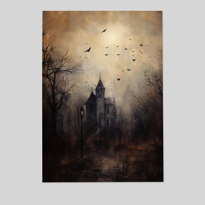 PRINTABLE Haunted House Wall Art | Gothic Victorian Mansion Print – Dark Spooky Forest | Moody Halloween Home Decor | Rustic Wall Art