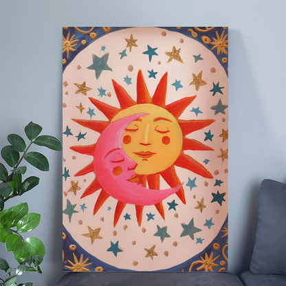 Sun and Moon Celestial Kissing Print: Boho Astrology Wall Art