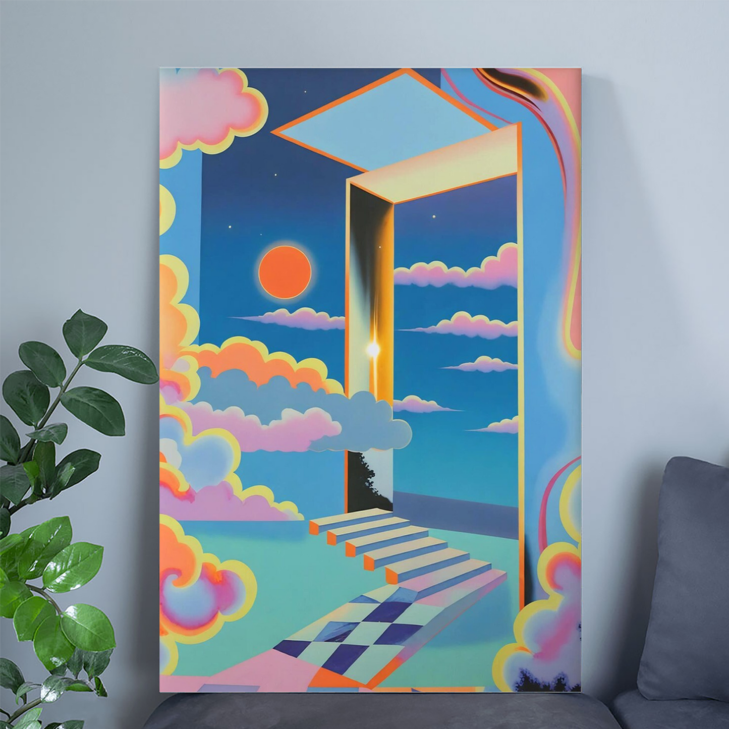 Surreal Vaporwave Dreamcore Poster, Trippy Abstract Floating Stair Art