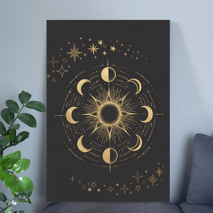 Sun Moon Phases Wall Art | Minimalist Boho Line Art Print