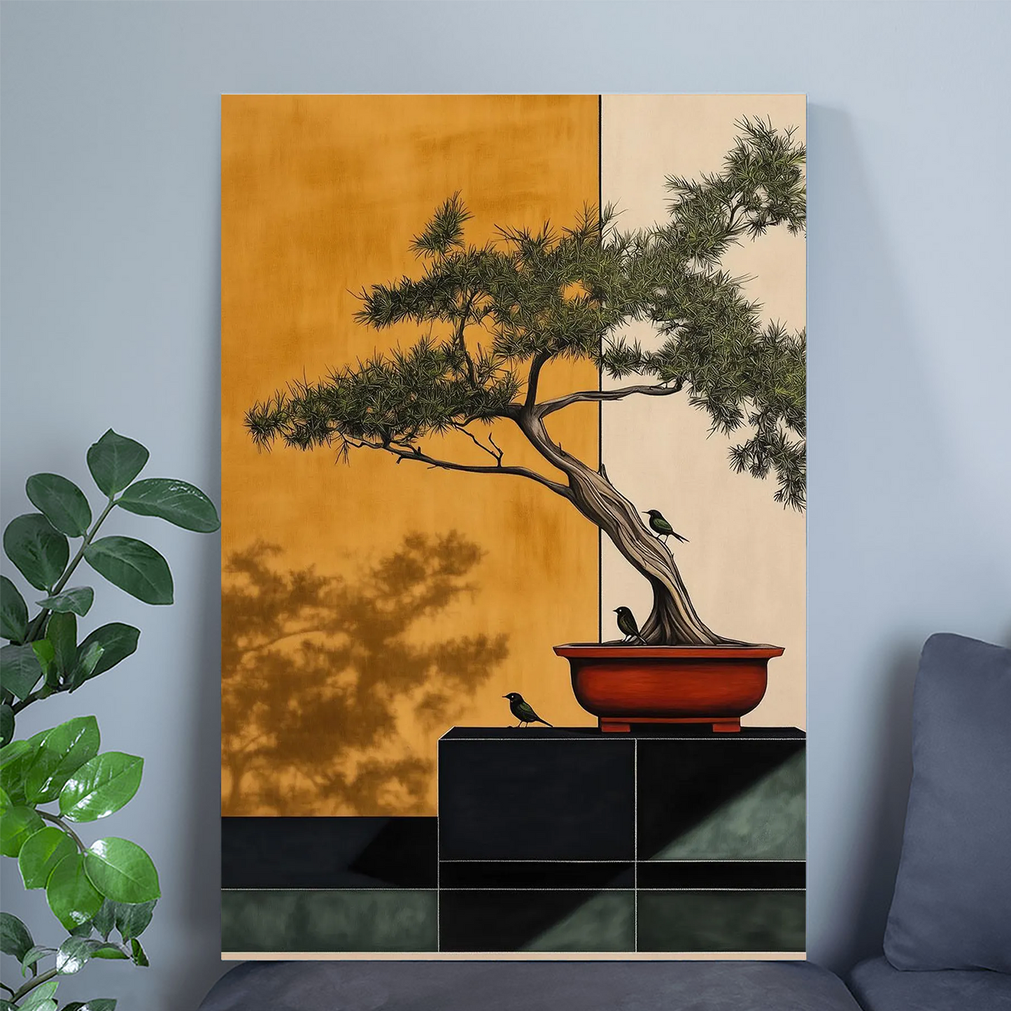 Bonsai Tree Wall Art Drawing Japanese Artwork Illustration Large Poster