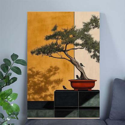Bonsai Tree Wall Art Drawing Japanese Artwork Illustration Large Poster