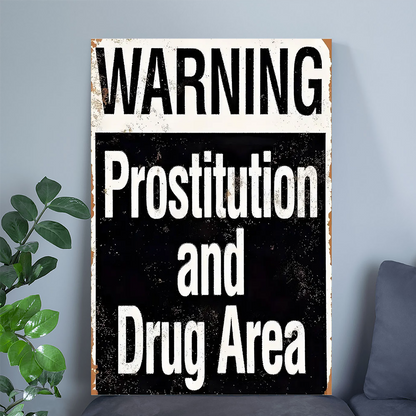 Distressed Warning Sign Poster: Retro Urban Art