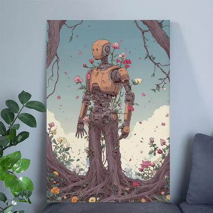 Cyborg Nature Poster, Bio Robot Wall Art, Sci-Fi Botanical Print, Eco Futurism Art, Nature Tech Decor