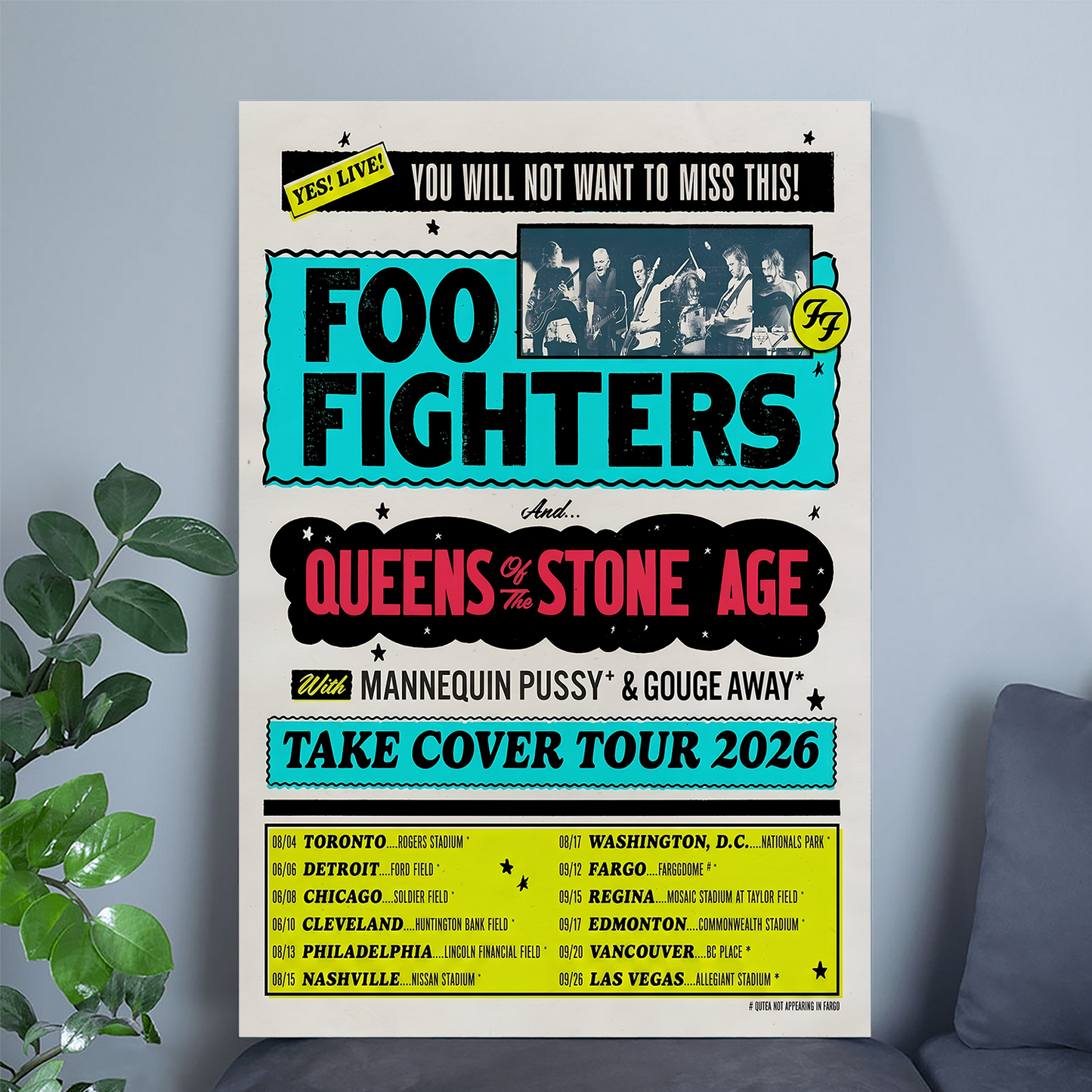 Foo FightersTHE TAKE COVER TOUR 2026 Size 24''x36''