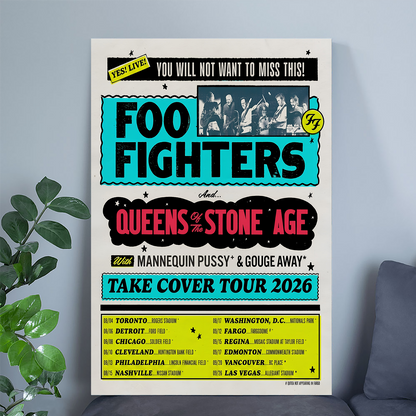 Foo FightersTHE TAKE COVER TOUR 2026 Size 24''x36''