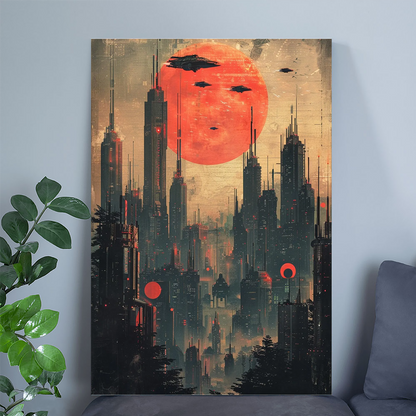 Retro Futuristic City Poster - Sci Fi Skyline Wall Art