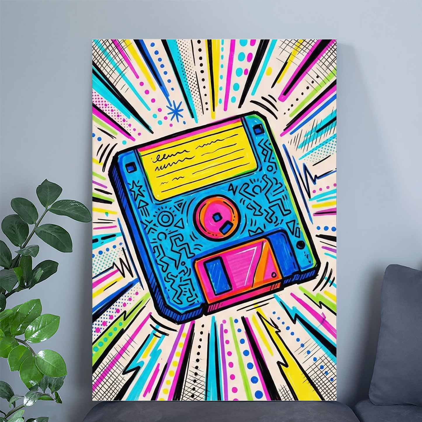 Floppy Disk Art Print 80s 90s Retro Tech Wall Decor Neon Vaporwave Pop Poster