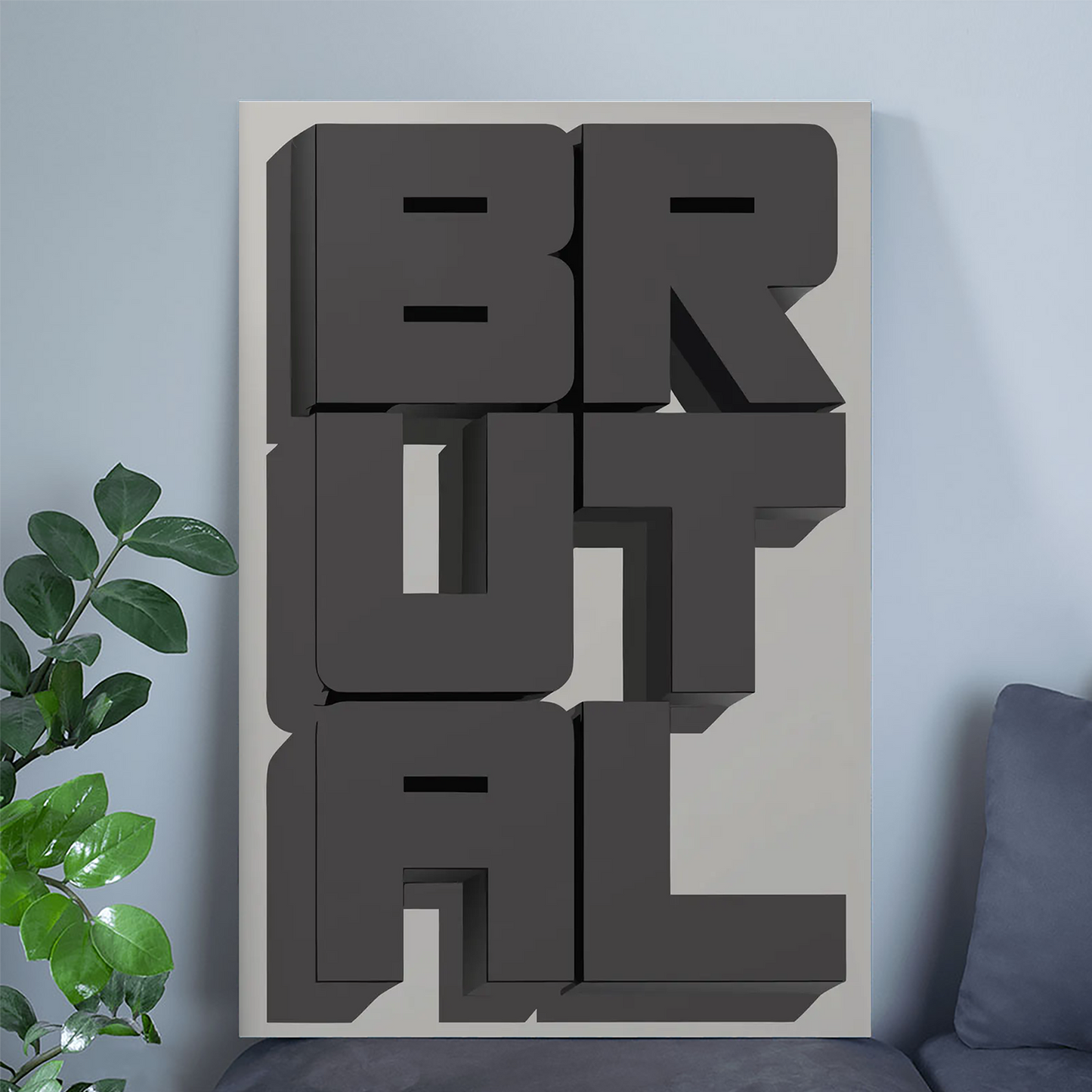 BRUTAL – Brutalist Typography Poster, Bold 3D Letter Wall Art, Modern Minimal Graphic Print