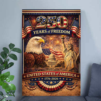 Celebrating America 250 Years Poster| Matte Stretched Wall Art 1776-2026