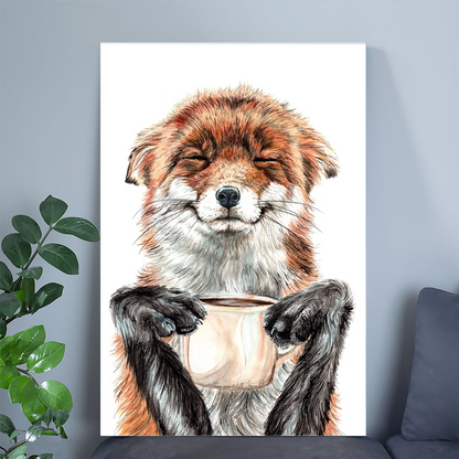Morning Fox - cute coffee animal Poster Size 24''x36''
