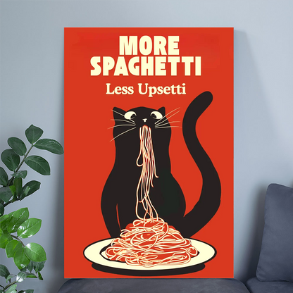 Hungry Cat Spaghetti Print, Humorous Poster, Funny Wall Art for Kitchen