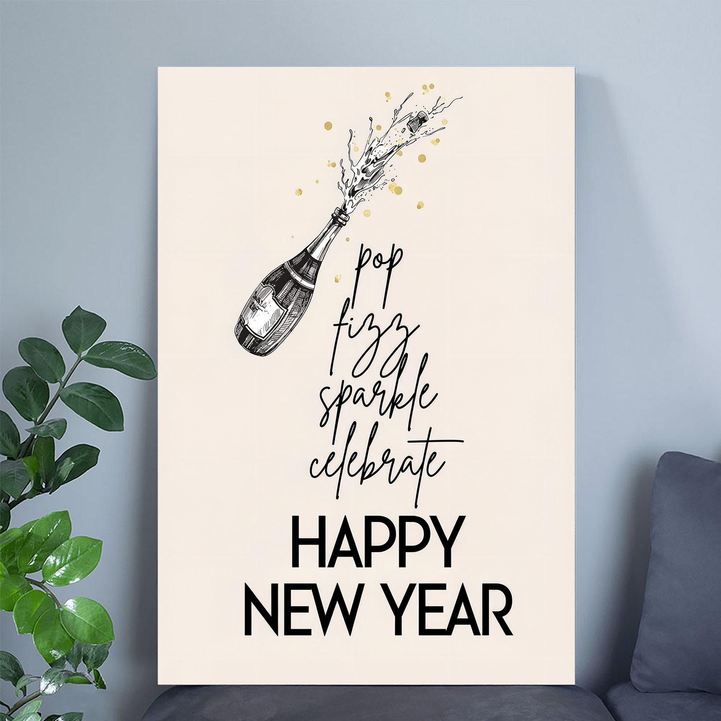 New Year Champagne Bar Poster, One Sheet Wall Size 24''x36''