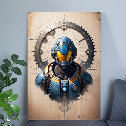 Cyberpunk Mecha Wall Art Printable, Sci-Fi Blueprint Poster