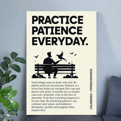Practice Patience Typography Art Print: Motivational Home Office Decor
